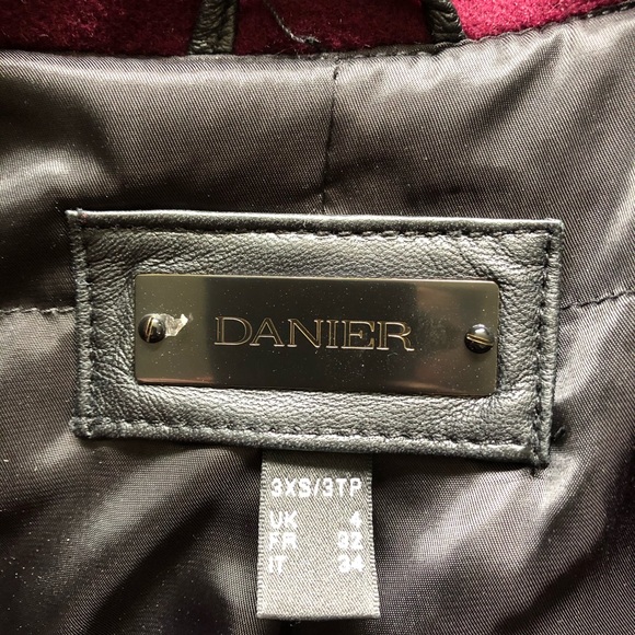 Wool/ Leather Long burgundy Coat - Picture 2 of 2